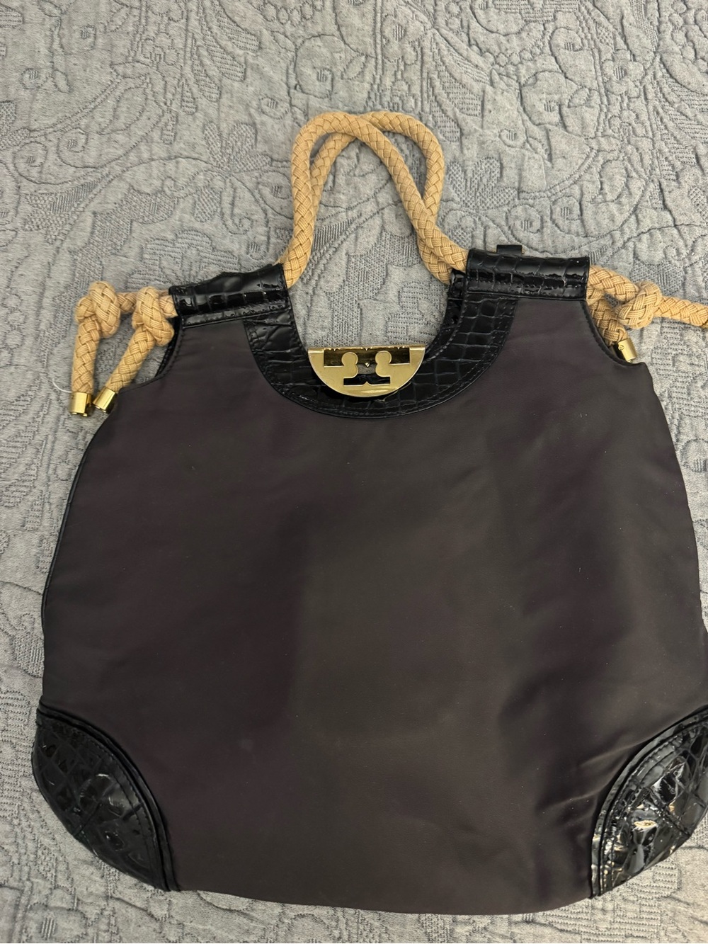 Tory Burch Hobo Summer Bag Tote Black Eggplant